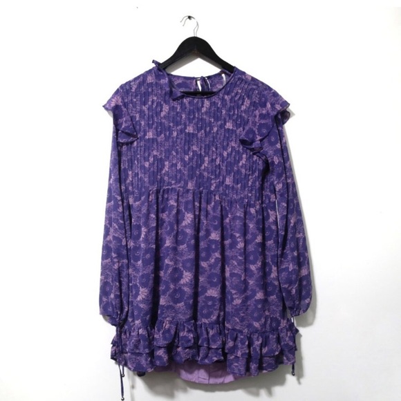 FREE PEOPLE These Dreams Violet Combo Floral Ruffled Mini Dress Womens - Picture 5 of 10